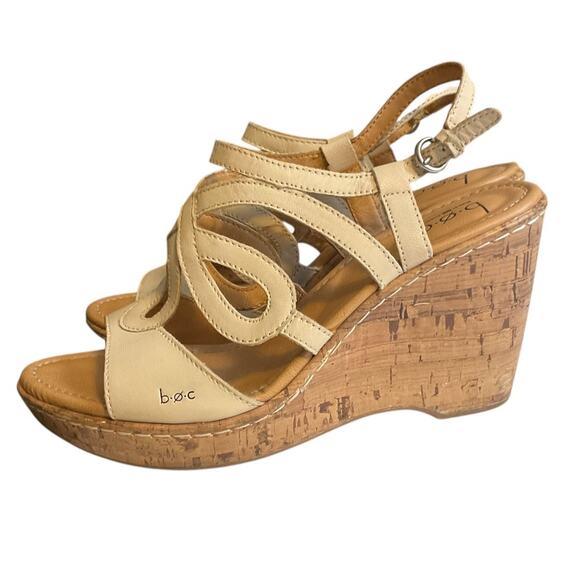 BOC Born Concept Sandals Womens Slingback Cork Wedge Beige Leather Strappy 10M - Picture 5 of 11